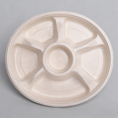 6-Compartments Food Safe Sugarcane Bagasse Pulp plate