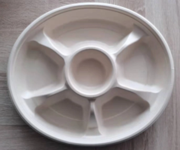 6-Compartments Food Safe Sugarcane Bagasse Pulp plate