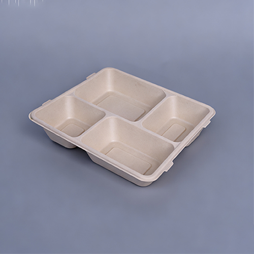 4-Compartment Microwave Safe Sugarcane Bagasse To Go Box Pulp Tray with Lid
