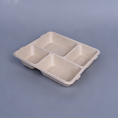 4-Compartment Microwave Safe Sugarcane Bagasse To Go Box Pulp Tray with Lid