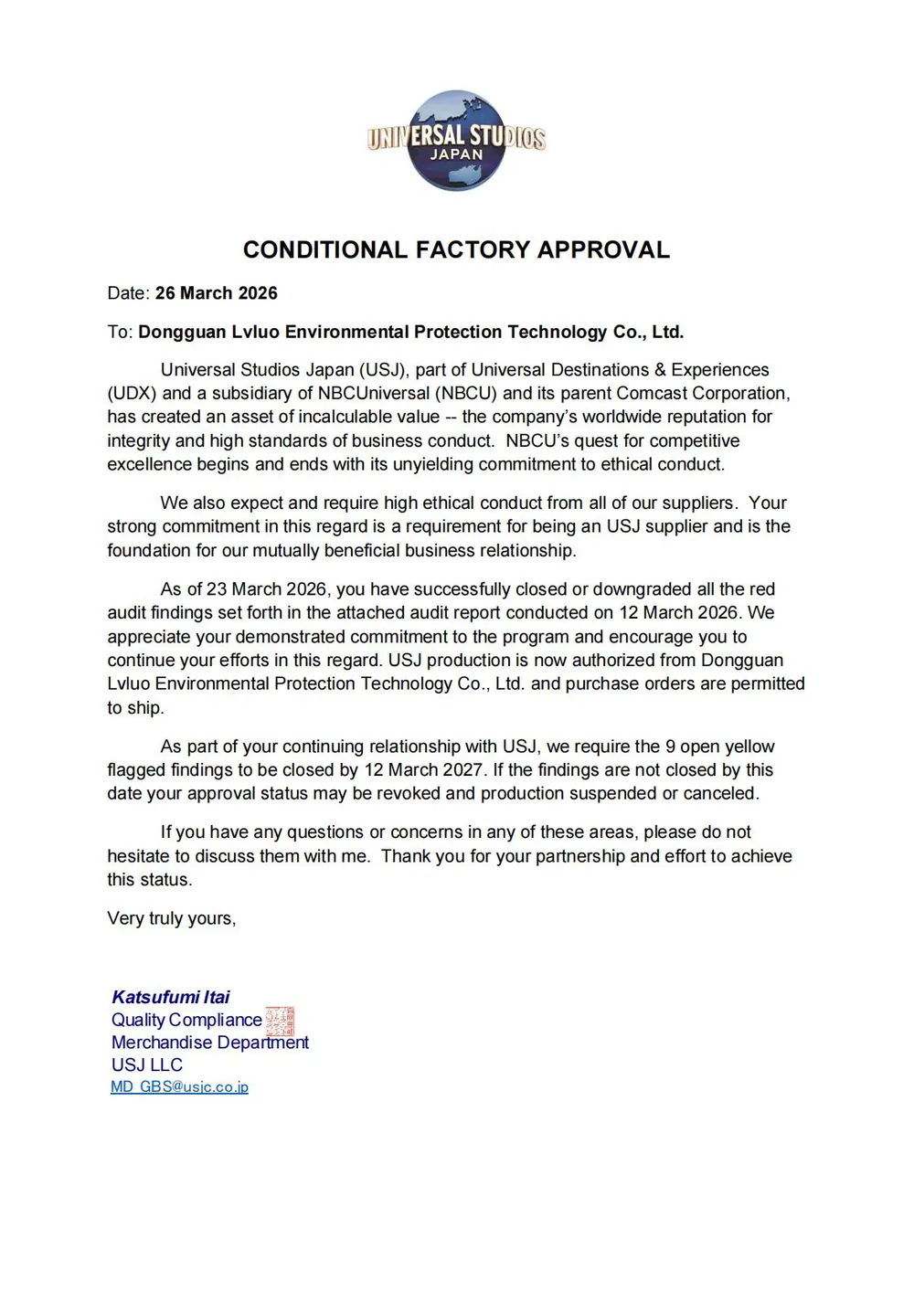 P 111487 CONDITIONAL FACTORY APPROVAL1 00