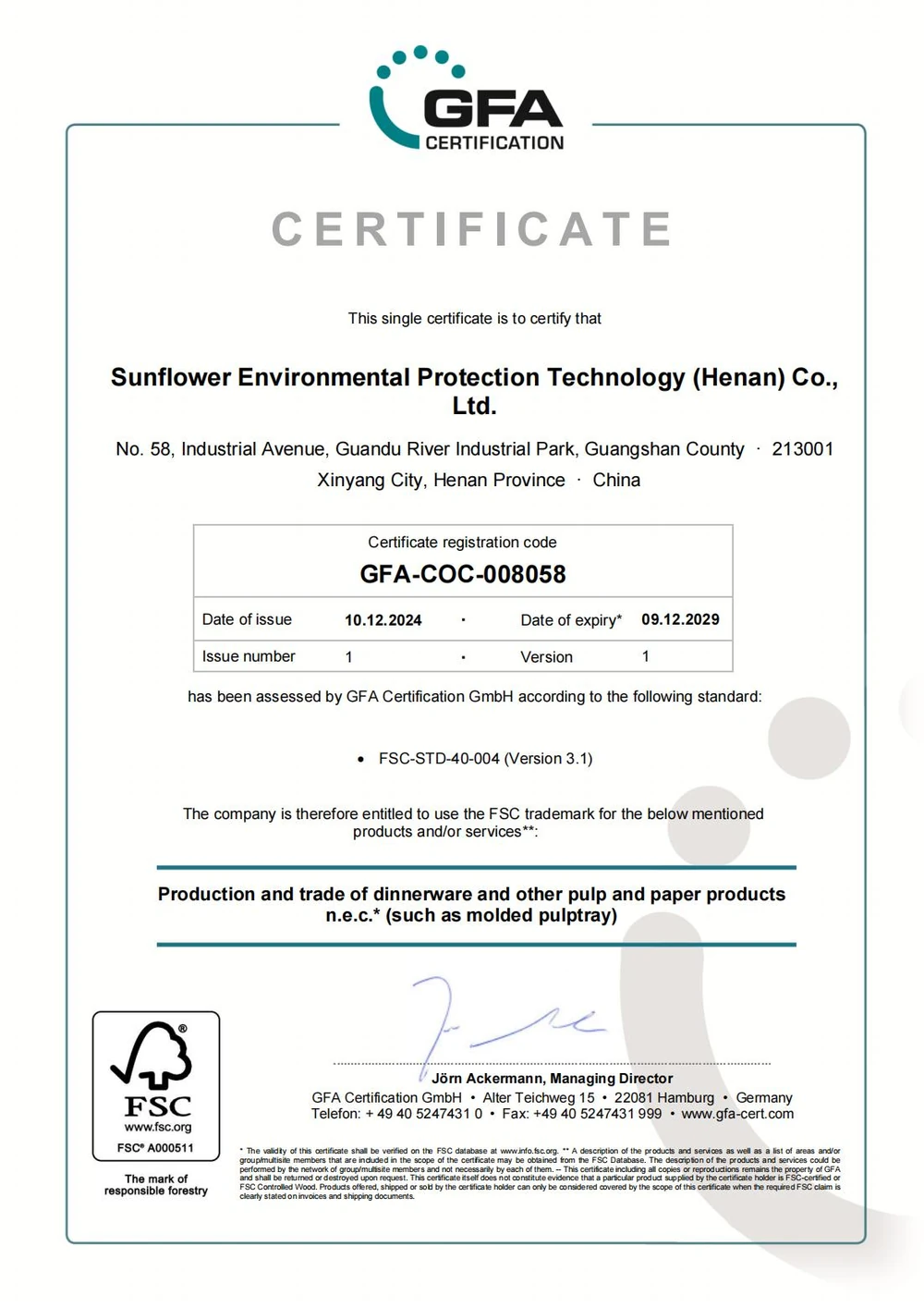 Sunflower FSC certification 00